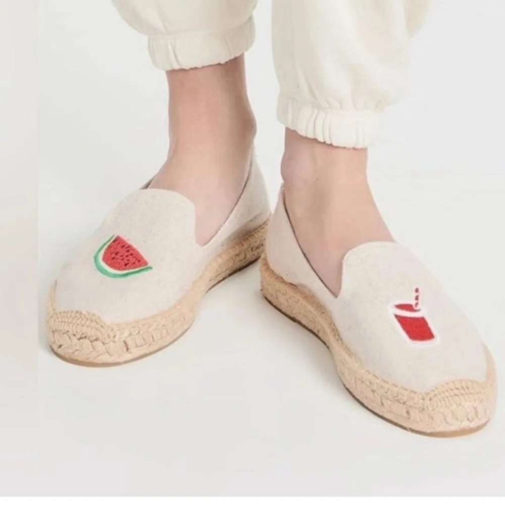 Soludos Anthropologie Flat Espadrilles Smoking Slipper Watermelon Juice Size 9.5
